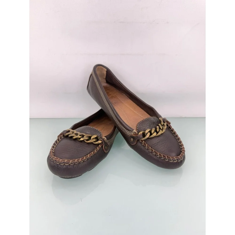 J.Crew Made In Italy Brown Leather Chain Moccasin‎ Ballet Flats Women's Size 7